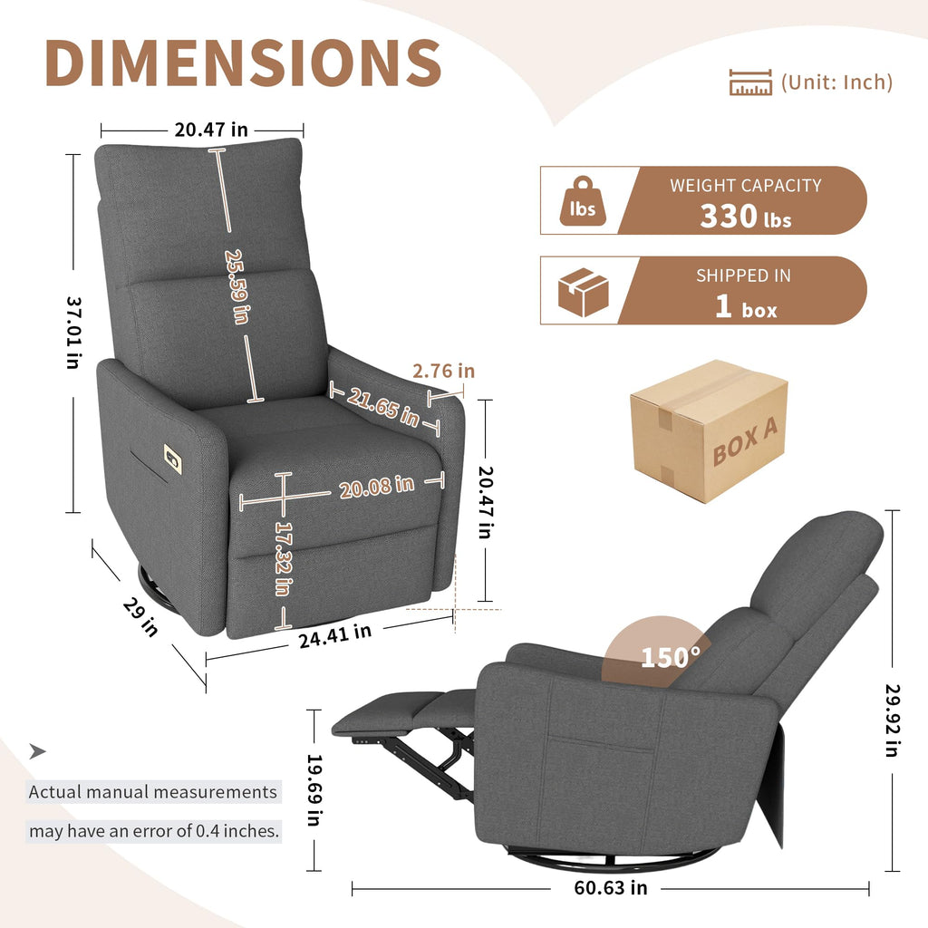 Dark Gray Velvet Swivel Recliner Chair Q788142