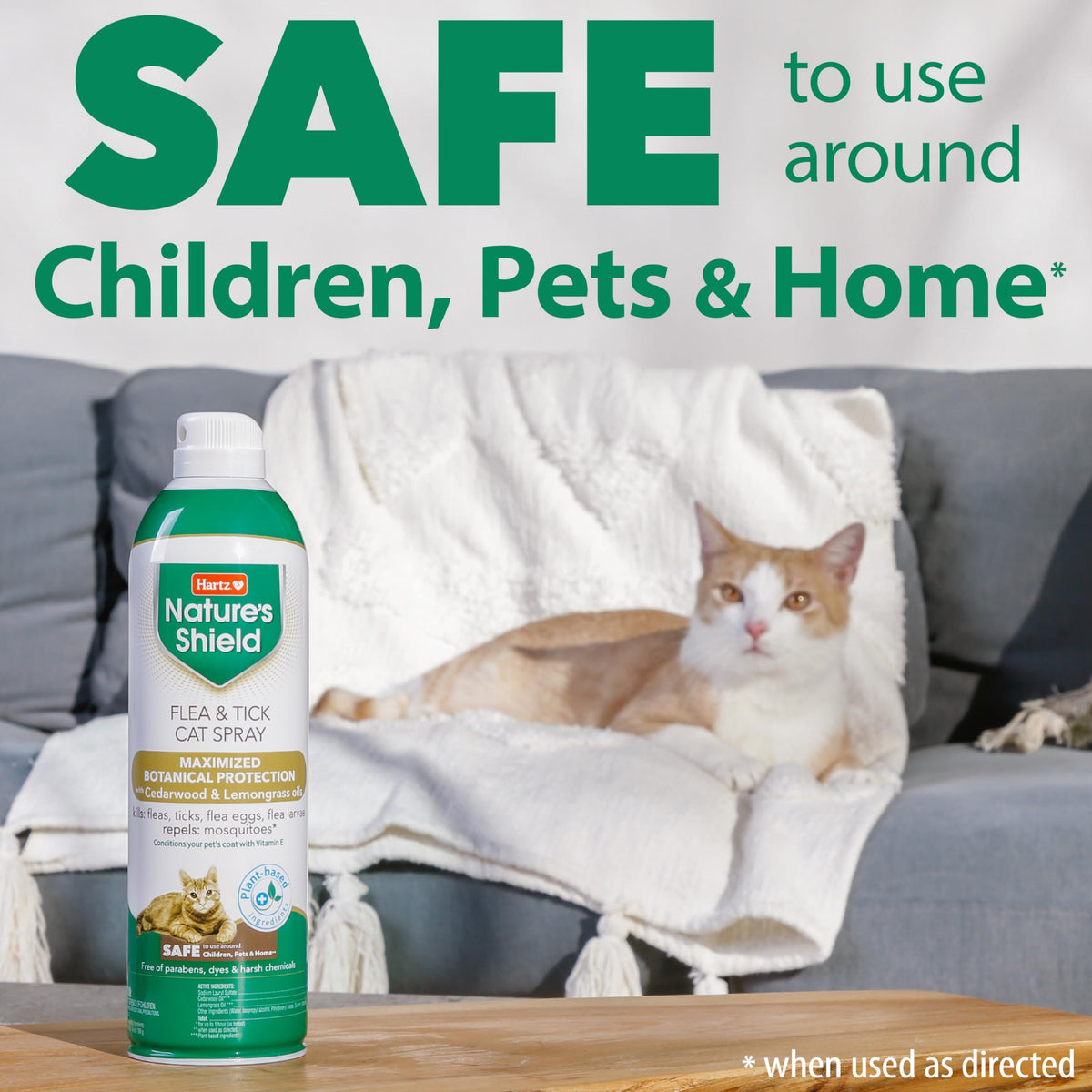 Flea & Tick Spray Treatment for Cats with Cedarwood and Lemongrass Oil, 14 Ounces N192619