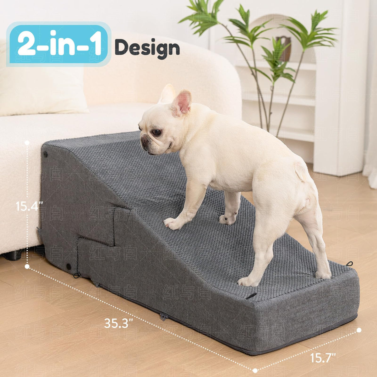 4-Step Dog Stair and Ramp with Non-Slip Bottom Grey S58519