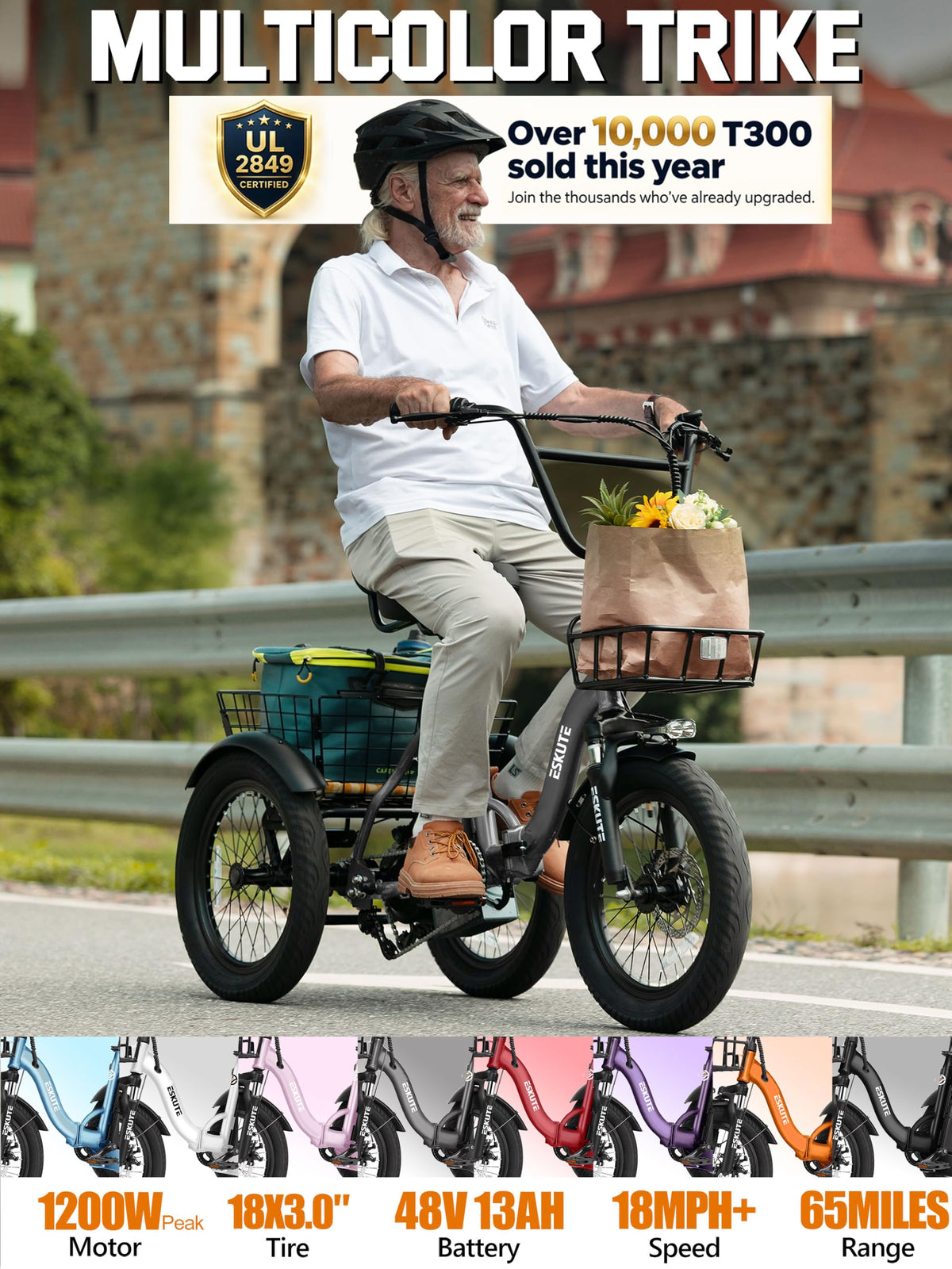 Folding 1200W Fat Tire Electric Trike with Removable Battery P294