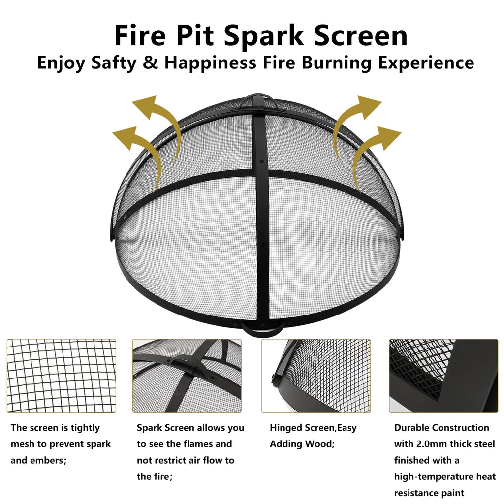 32" Round Fire Pit Spark Screen Cover with Door Y7240