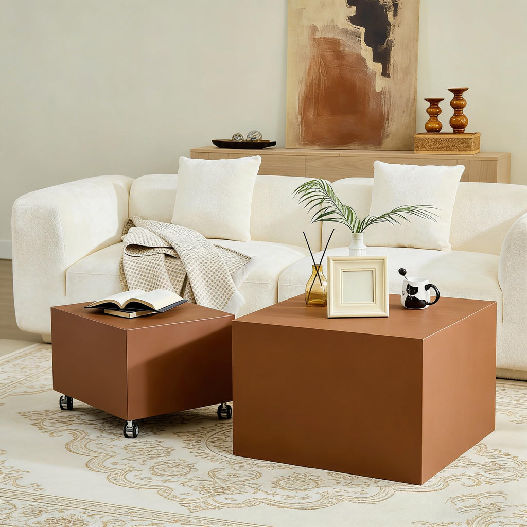 Brown Rolling Leather Coffee Table Set of 2 A54494