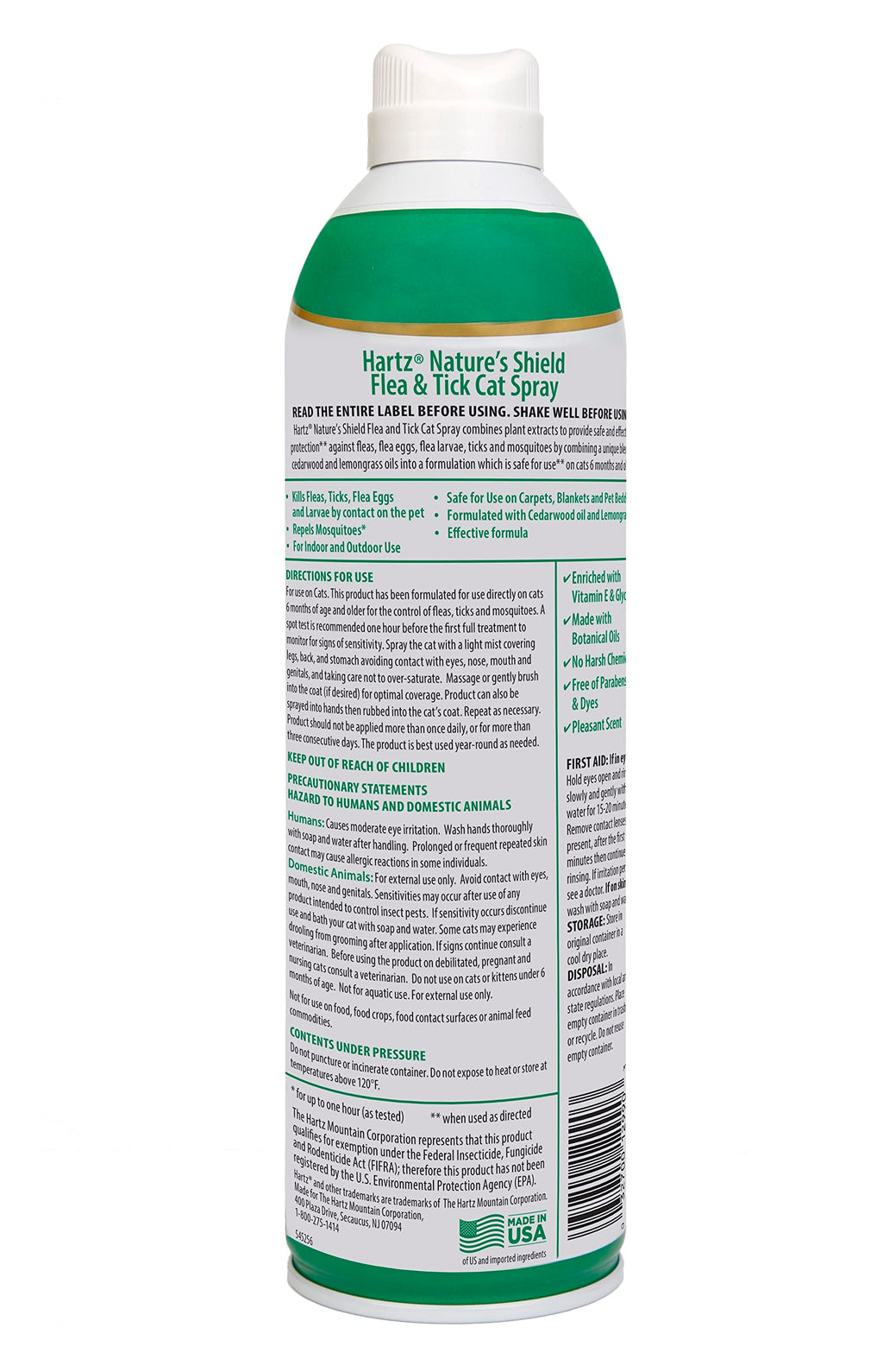Flea & Tick Spray Treatment for Cats with Cedarwood and Lemongrass Oil, 14 Ounces N192619