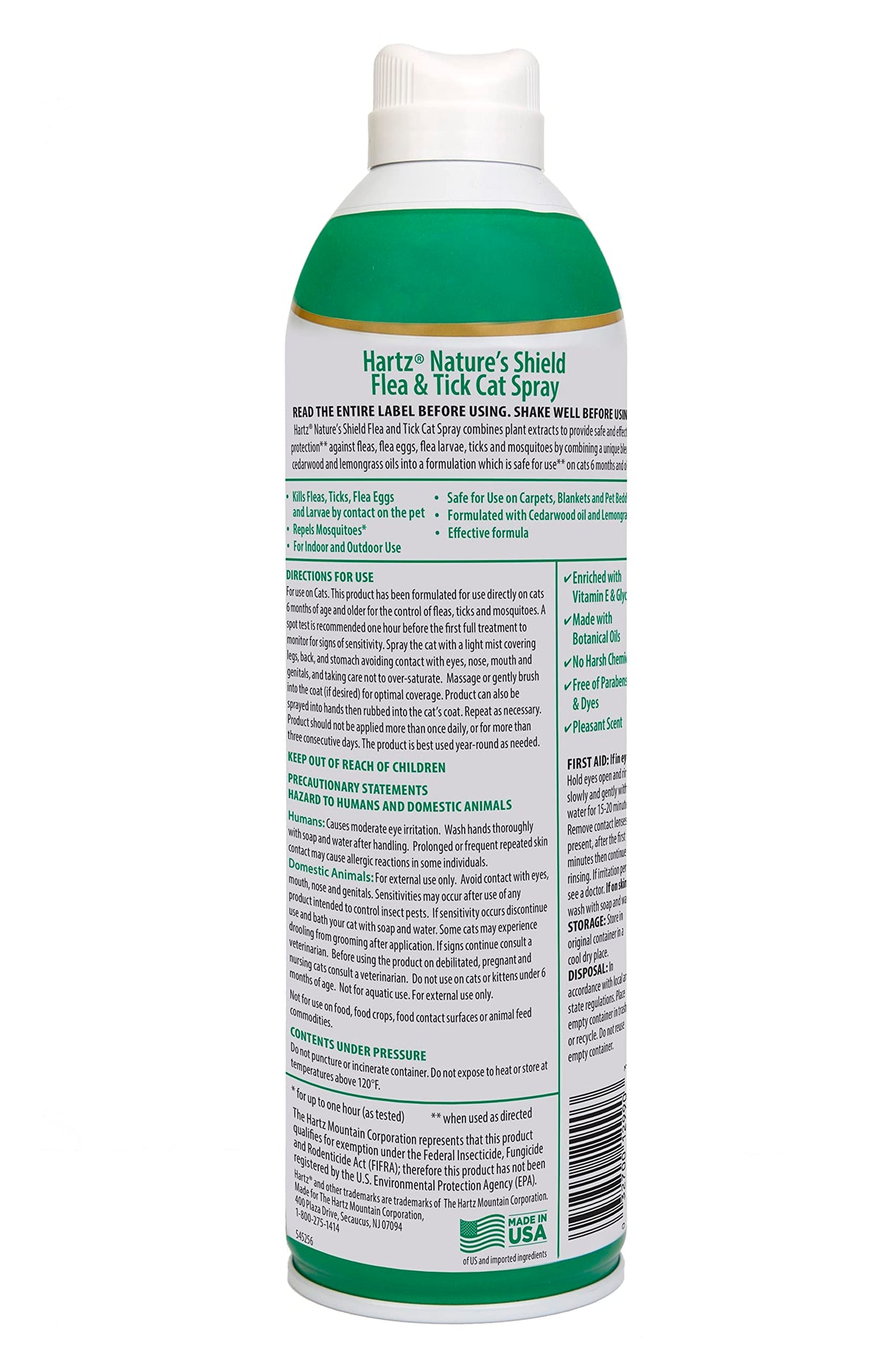 Flea & Tick Spray Treatment for Cats with Cedarwood and Lemongrass Oil, 14 Ounces N192619