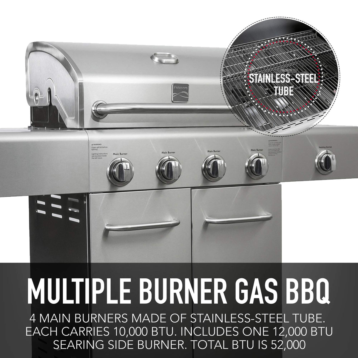 4-Burner Stainless Steel Propane Gas Grill with Side Burner T5655