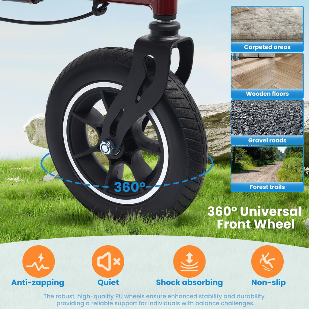 Foldable Rolling Walker with Seat 330 lbs Capacity 10 inch Wheels E871643