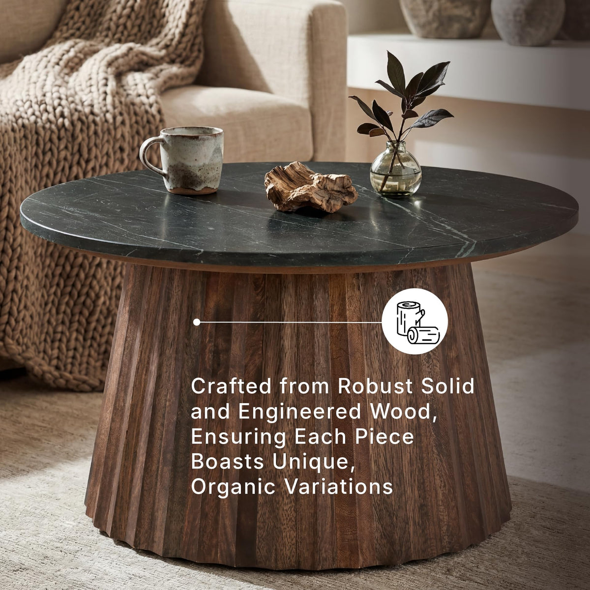 Round Fluted Marble Coffee Table S9729