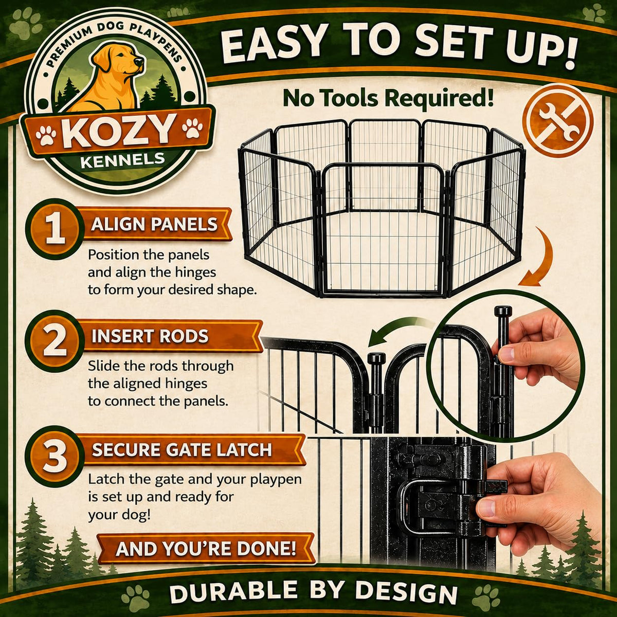 24 inch 8 Panel Portable Black Metal Pet Playpen L512369
