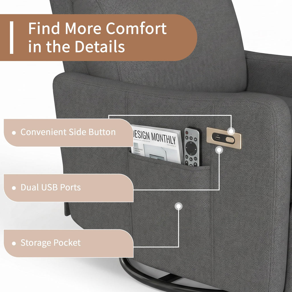 Dark Gray Velvet Swivel Recliner Chair Q788142