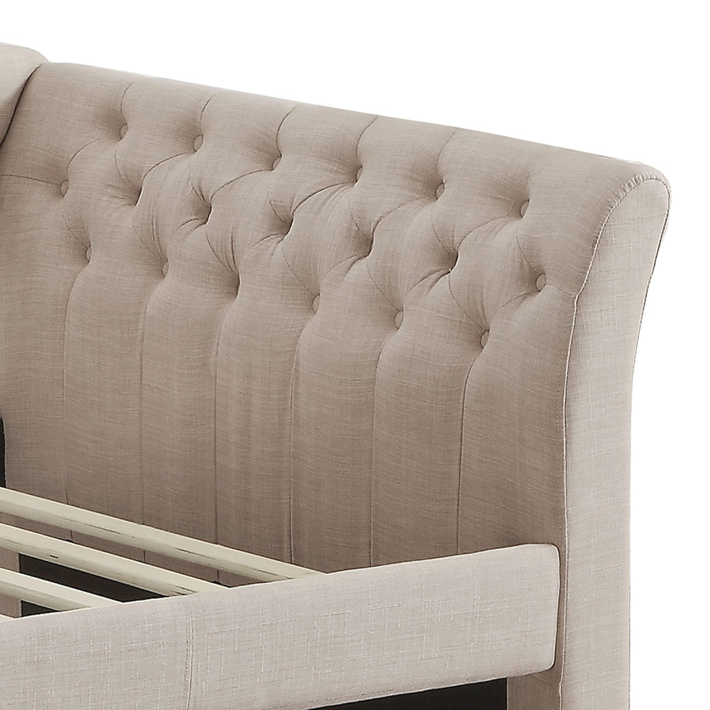 Beige Velvet Tufted Upholstered Twin Daybed with Trundle P86336