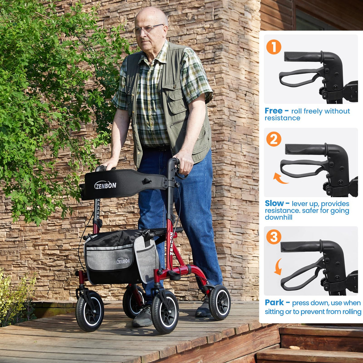 Foldable Rolling Walker with Seat 330 lbs Capacity 10 inch Wheels E871643