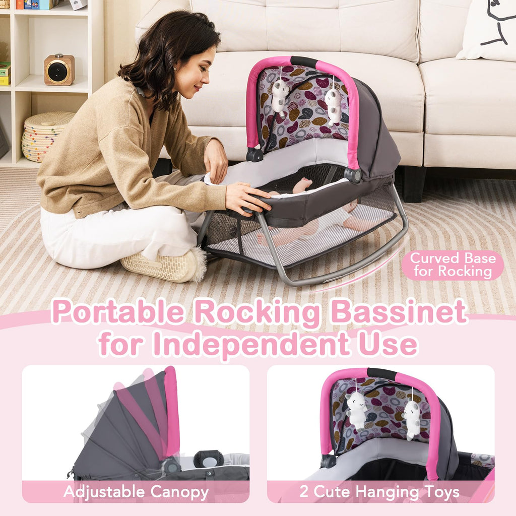 Pink Portable Baby Playard with Bassinet and Changing Station Z892349