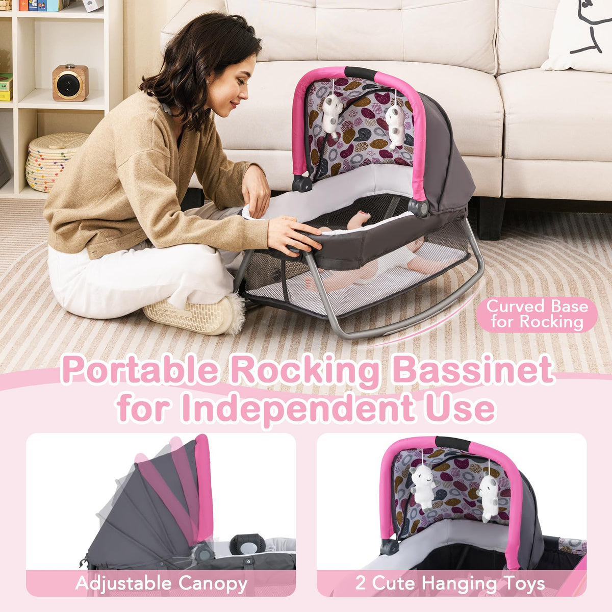 Pink Portable Baby Playard with Bassinet and Changing Station Z892349