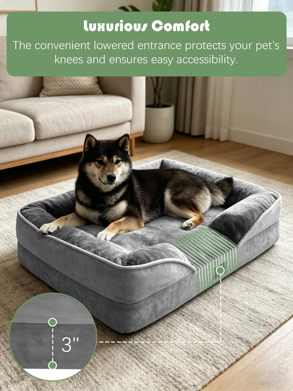Orthopedic Dog Bed with Sides Grey U853