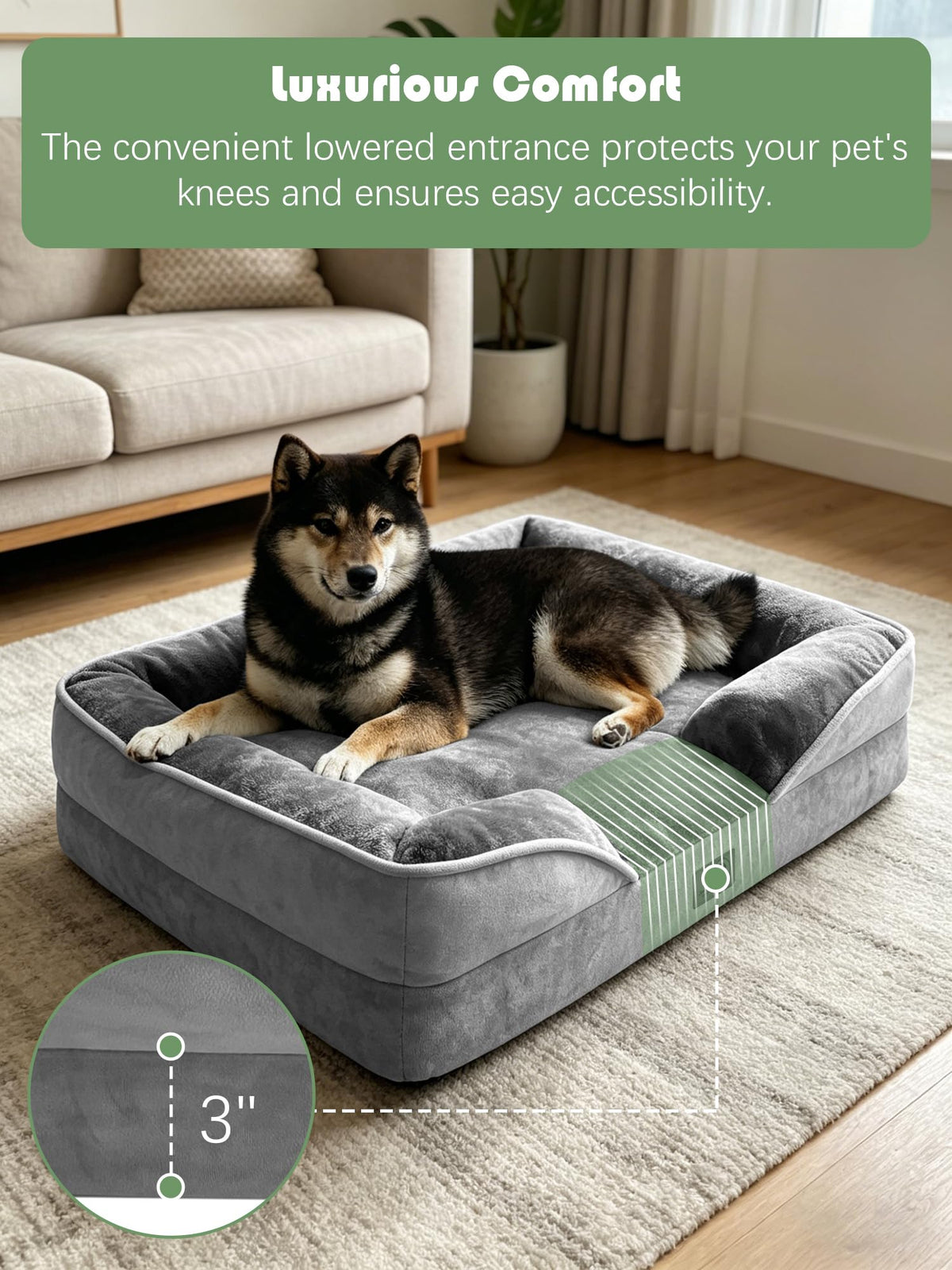 Orthopedic Dog Bed with Sides Grey U853