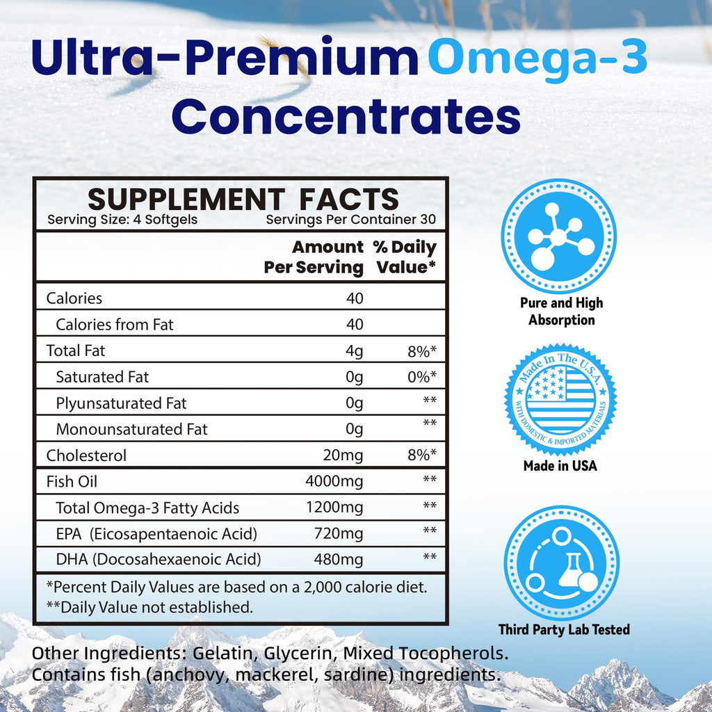 Omega 3 Fish Oil 4000mg 120 Softgels EPA DHA S390