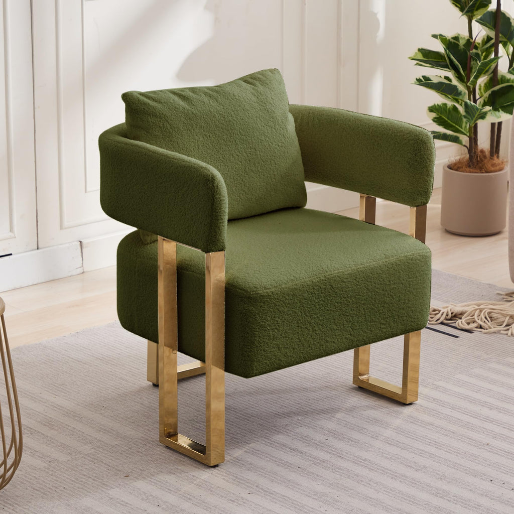Green Teddy Upholstered Arm Chairs Set of 2 with Metal Legs N20585