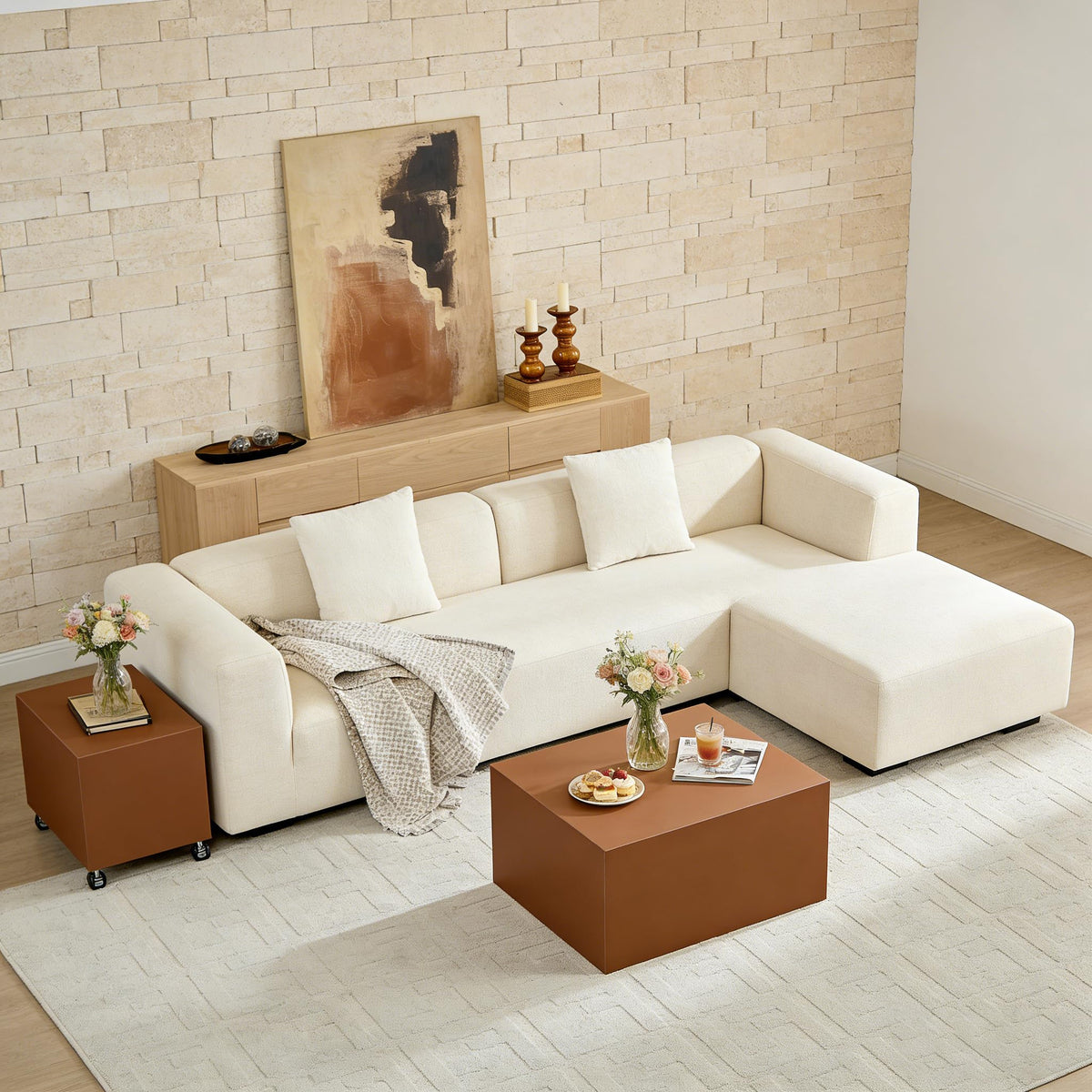 Brown Rolling Leather Coffee Table Set of 2 A54494