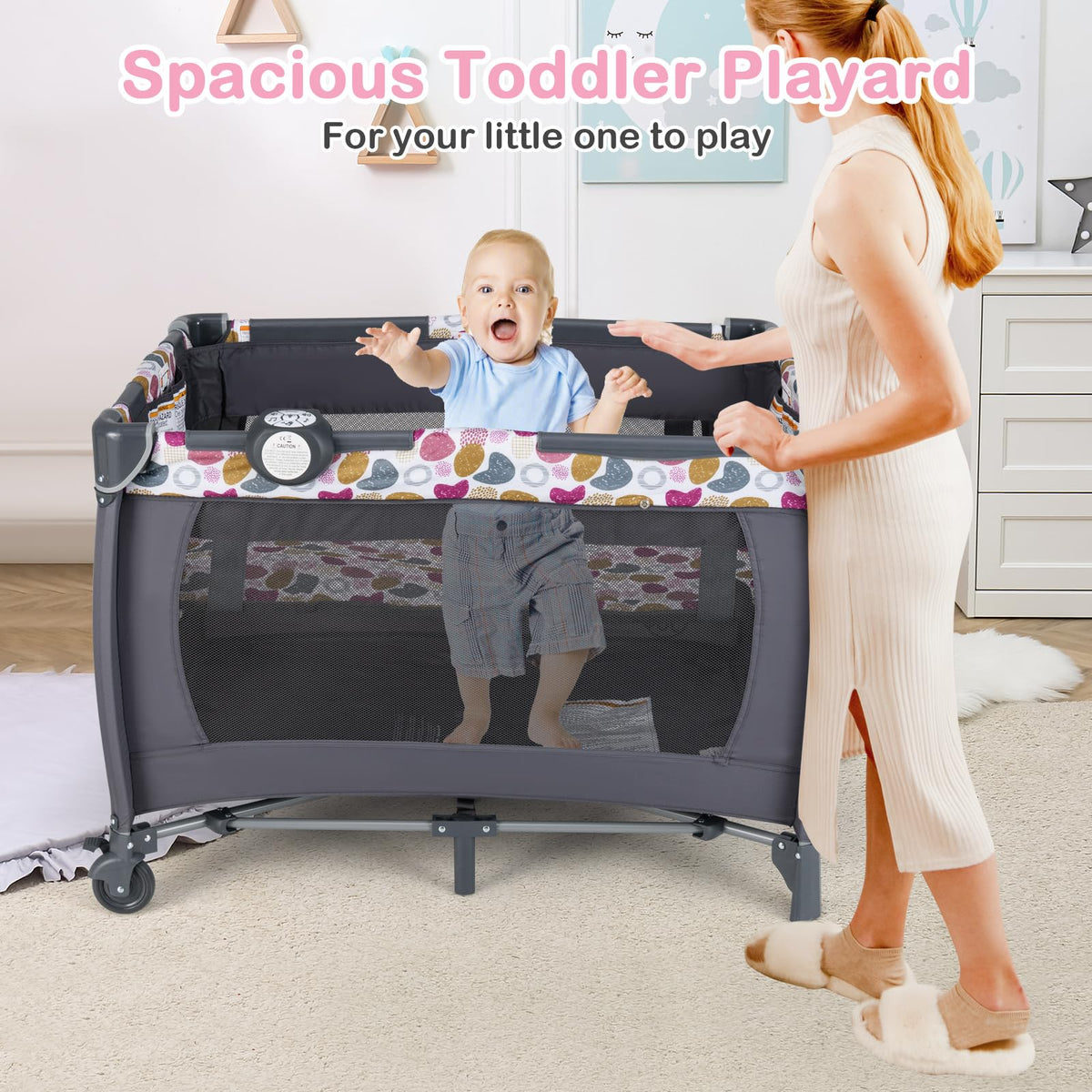 Pink Portable Baby Playard with Bassinet and Changing Station Z892349