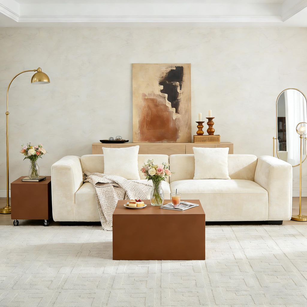 Brown Rolling Leather Coffee Table Set of 2 A54494