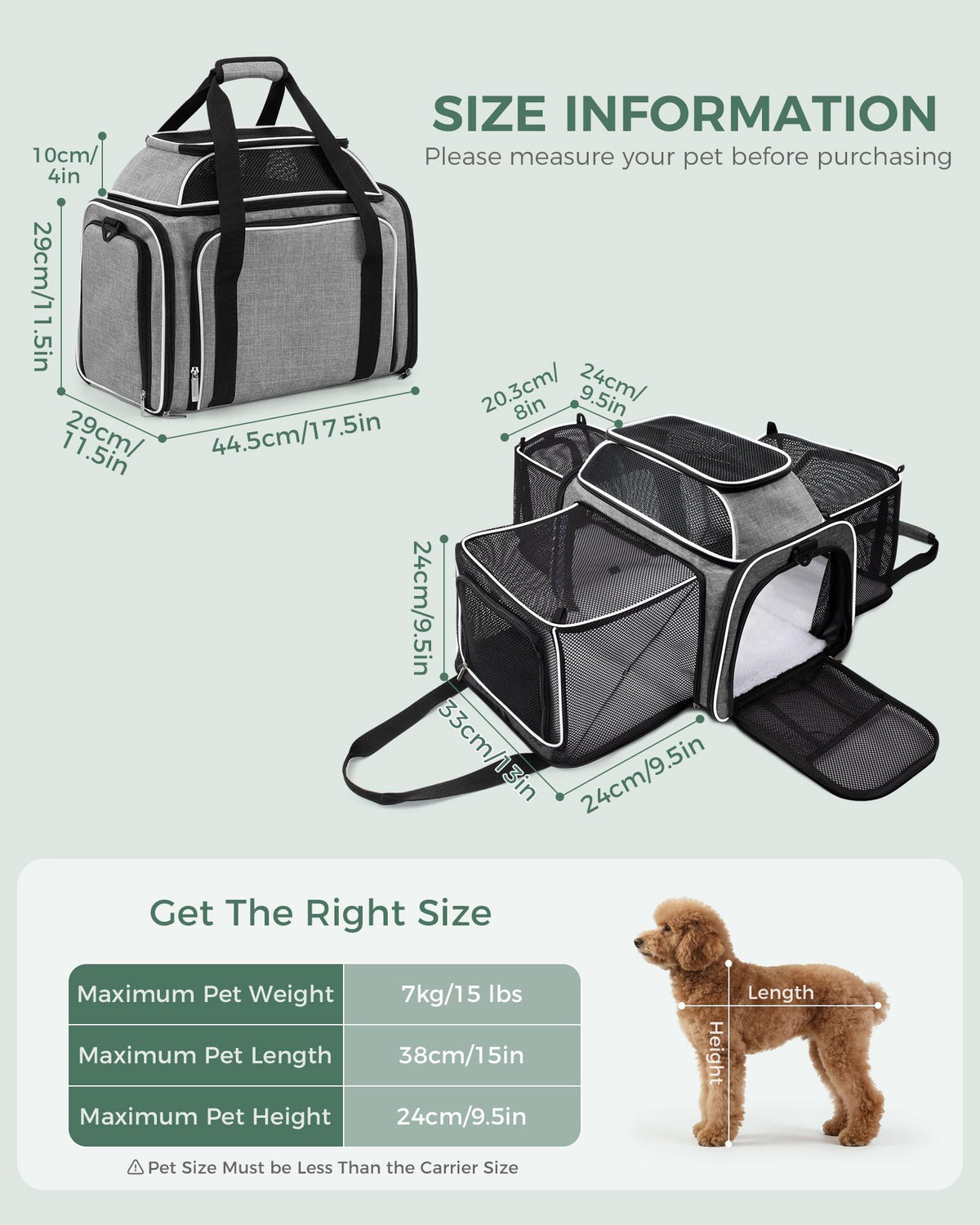 Airline Approved Soft Side Pet Carrier with Fleece Pad Q1429