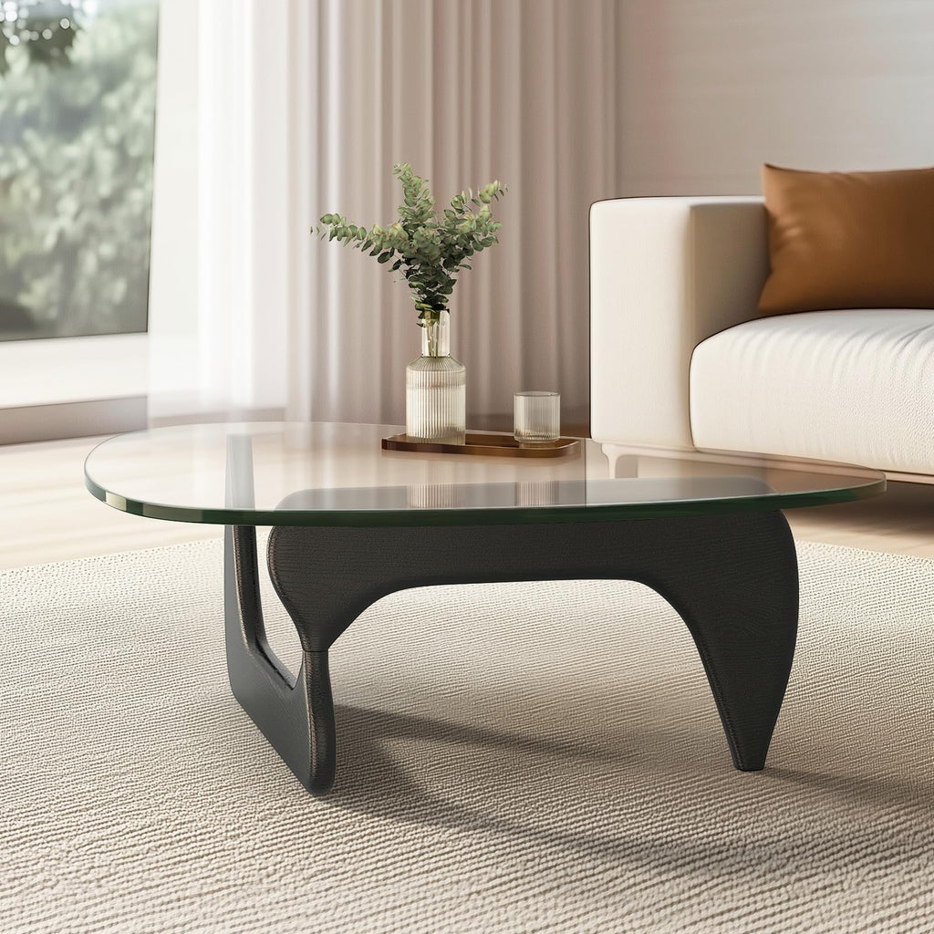 Clear Glass Coffee Table with Solid Wood Base K2363