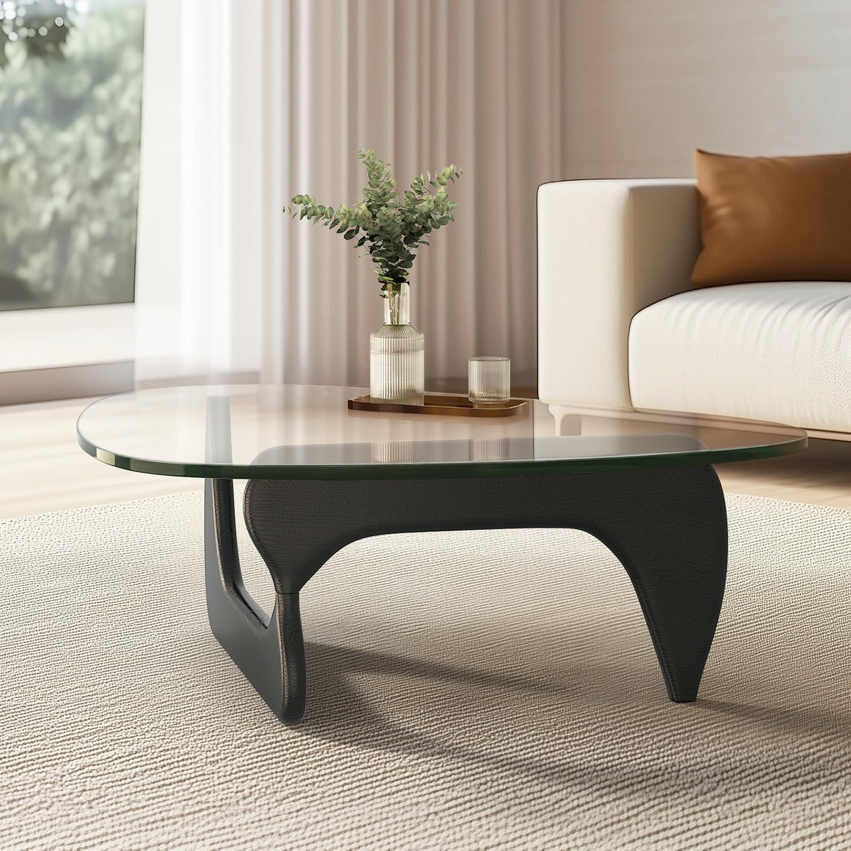 Clear Glass Coffee Table with Solid Wood Base K2363