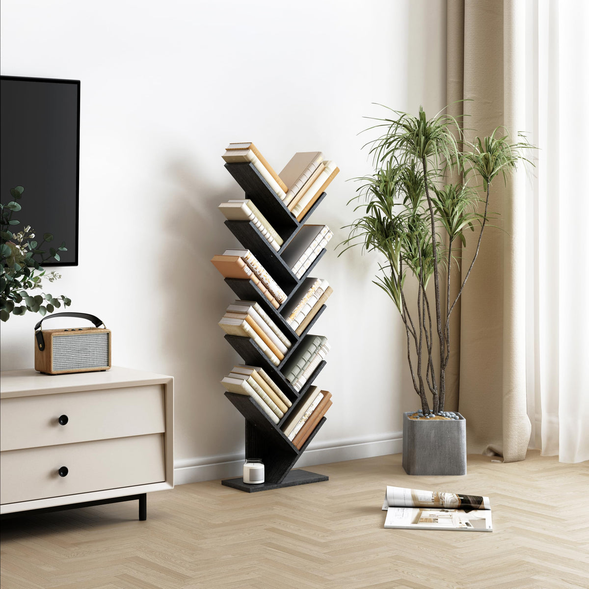 10 Tier Black Tree Bookshelf G9778