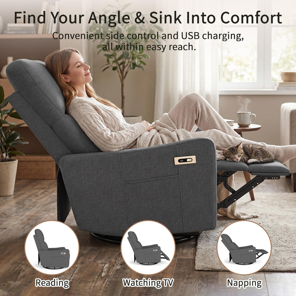 Dark Gray Velvet Swivel Recliner Chair Q788142