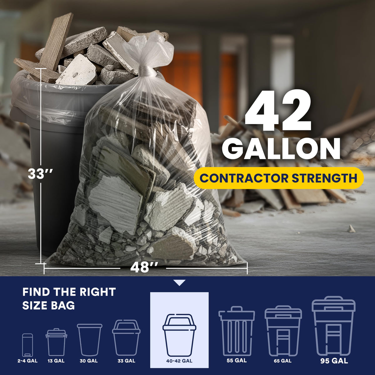 42 Gallon Clear Heavy Duty Trash Bags 4.0 Mil 50 Case T361