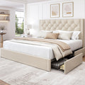 Queen Size Linen Upholstered Platform Bed Frame with 4 Storage Drawers U80731