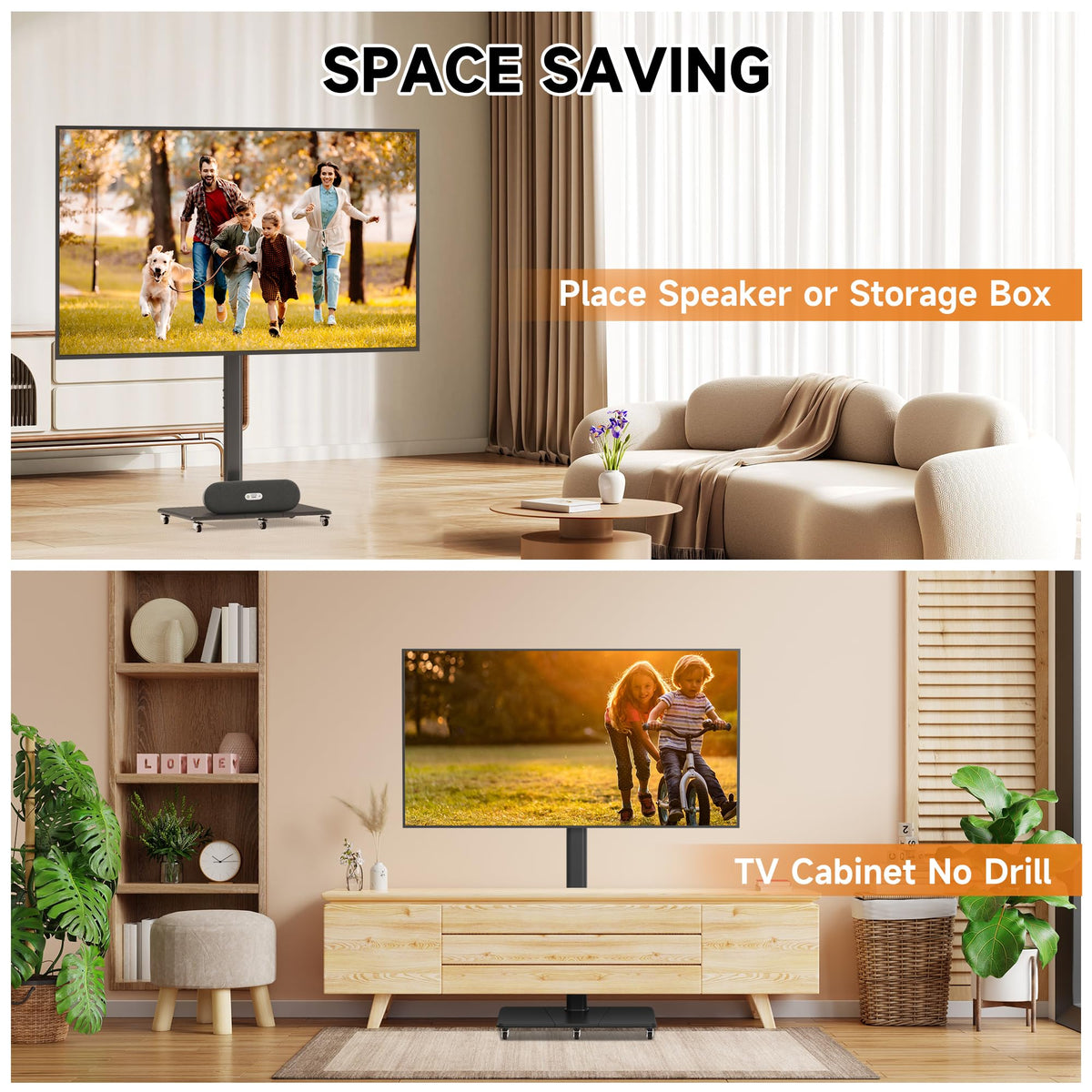 Tall Floor TV Stand for 32-75" TV with Wheels D99748