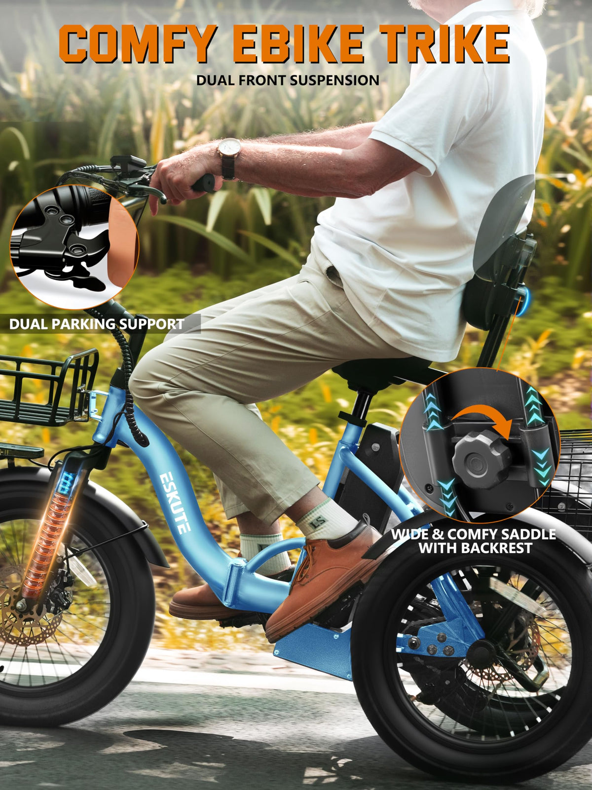 Folding 1200W Fat Tire Electric Trike with Removable Battery P294