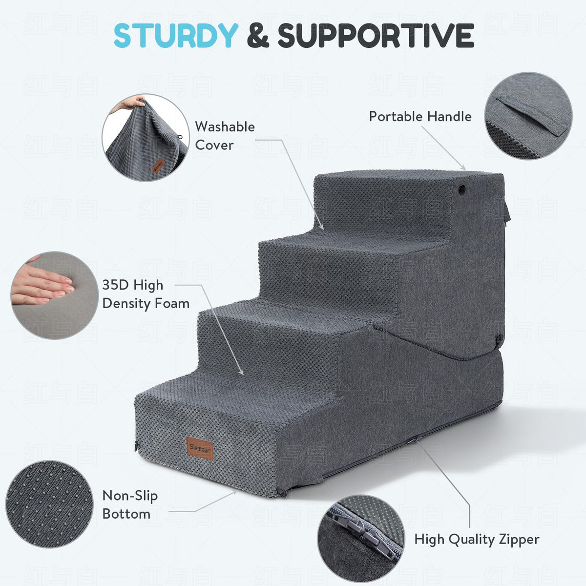 4-Step Dog Stair and Ramp with Non-Slip Bottom Grey S58519
