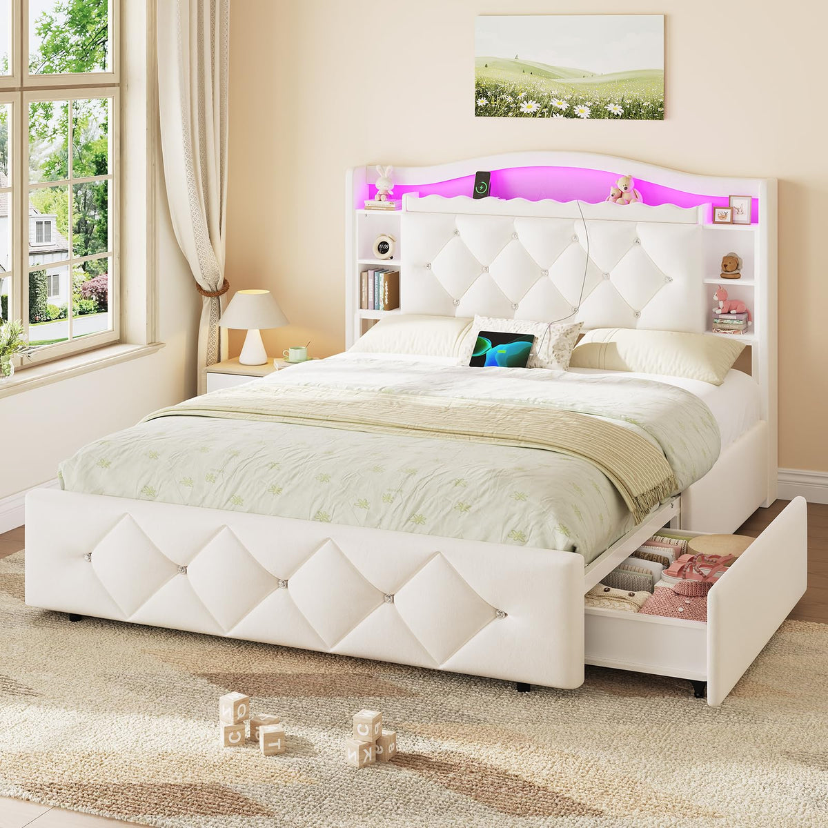 Full Size Velvet Upholstered Platform Bed with 4 Storage Drawers D527745