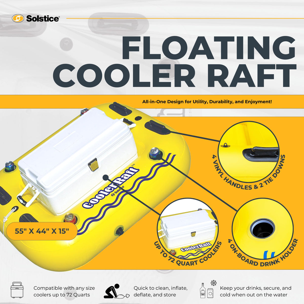 Yellow Inflatable Tube Float with Grab Handles and Cupholders C998