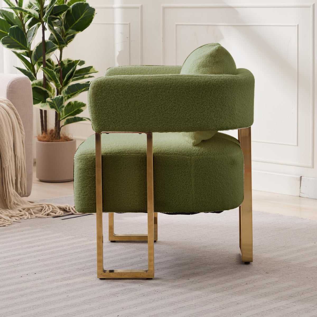 Green Teddy Upholstered Arm Chairs Set of 2 with Metal Legs N20585