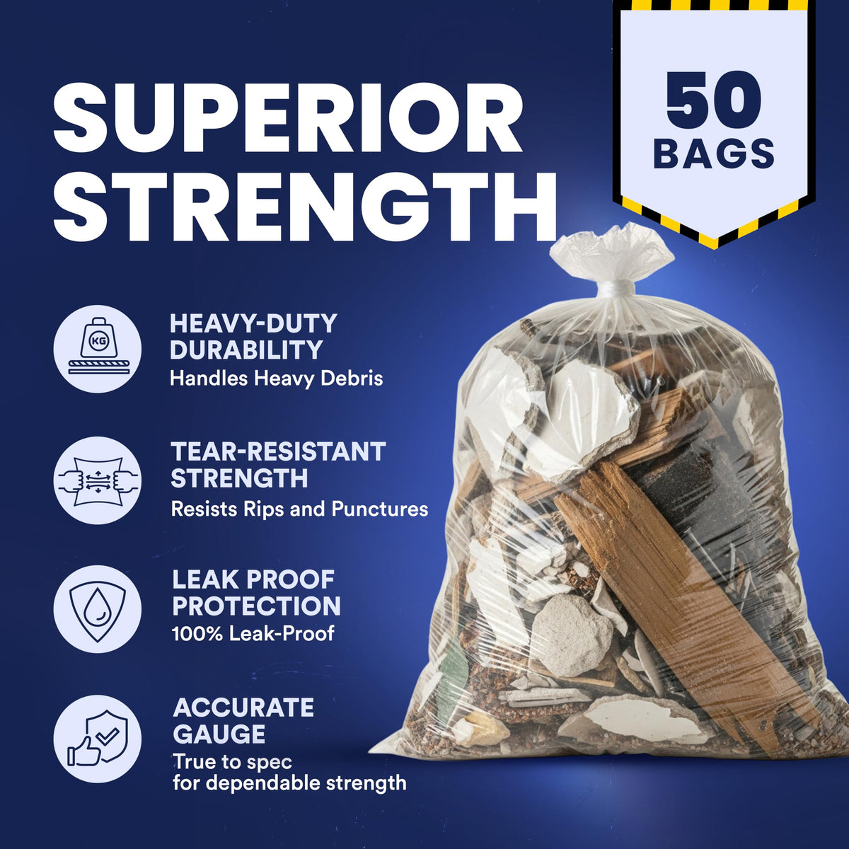 42 Gallon Clear Heavy Duty Trash Bags 4.0 Mil 50 Case T361