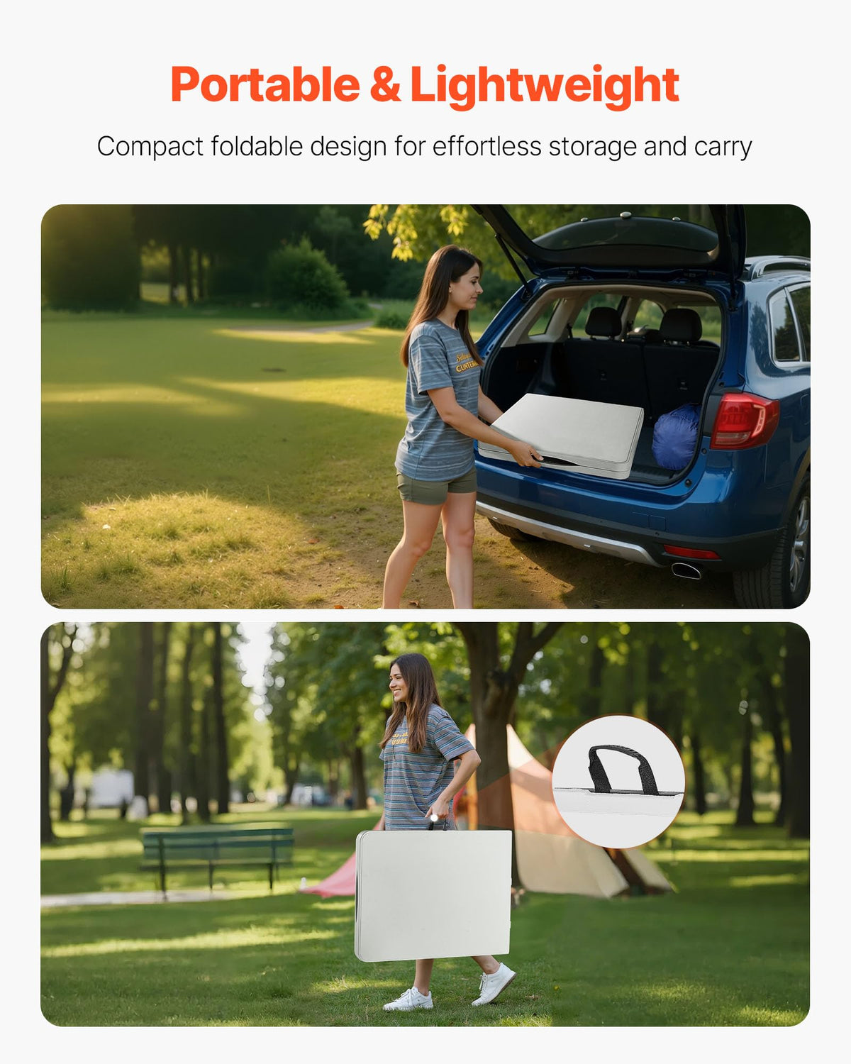 Folding Table, Heavy Duty Portable Fold-in-Half Utility Table, Indoor Outdoor Plastic Rectangle Table with Built in Handle, 6 ft, White P7941
