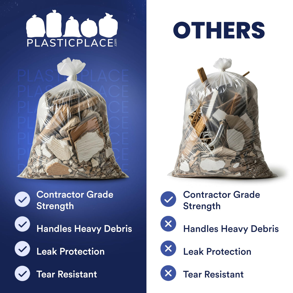 42 Gallon Clear Heavy Duty Trash Bags 4.0 Mil 50 Case T361