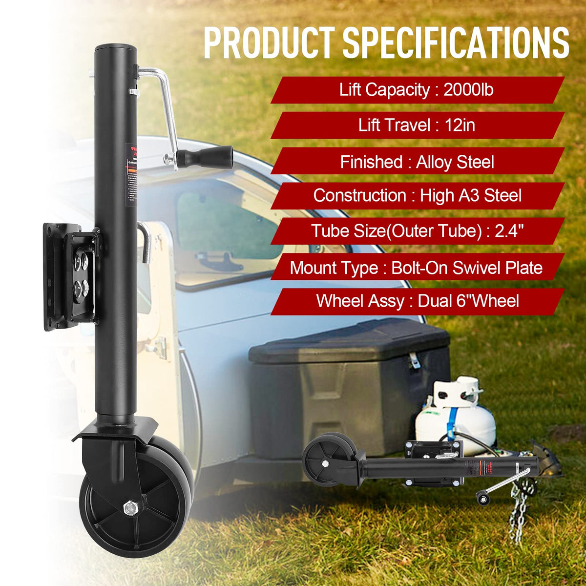 2000 lbs Dual Wheel Trailer Jack with 6" Caster Wheels R75141