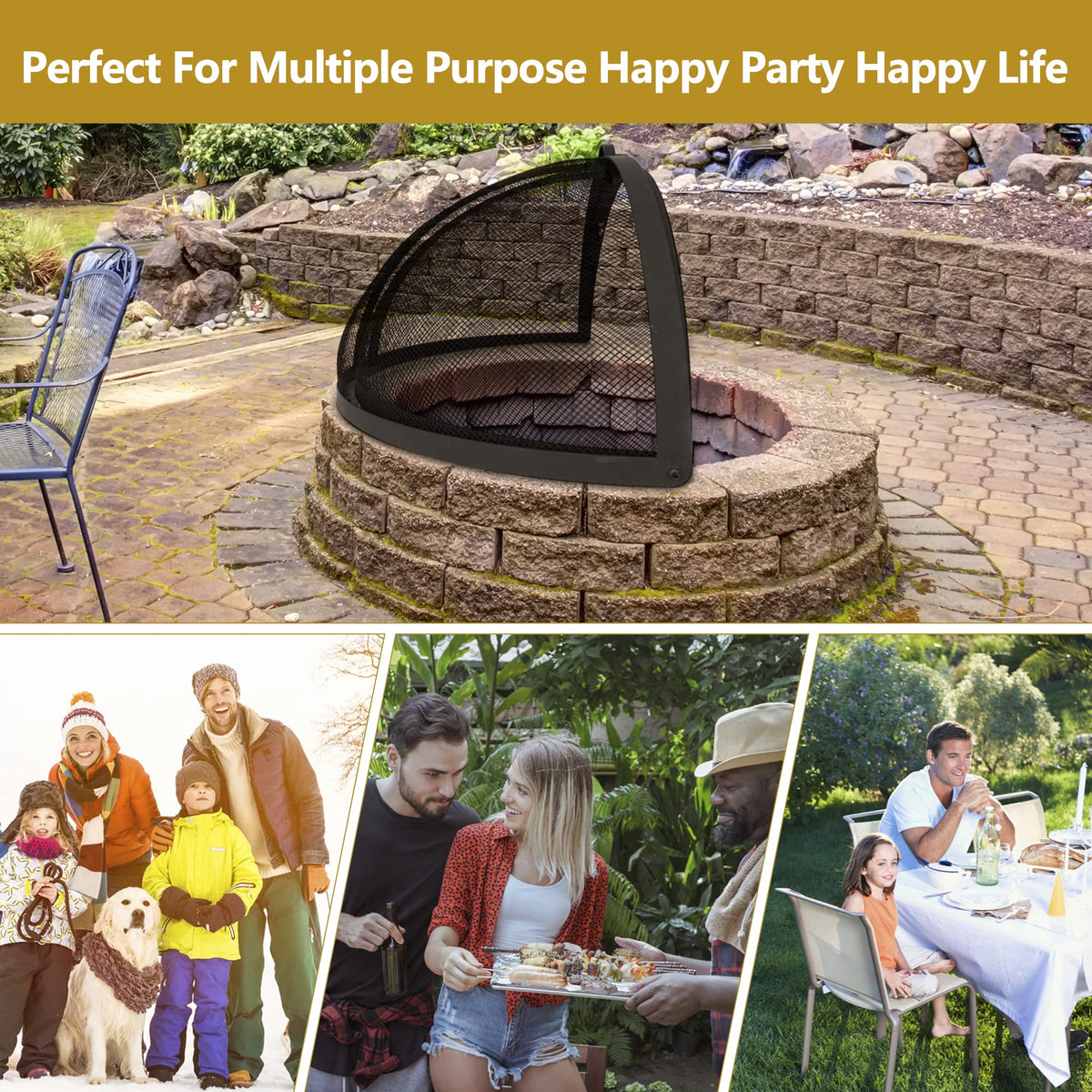 32" Round Fire Pit Spark Screen Cover with Door Y7240