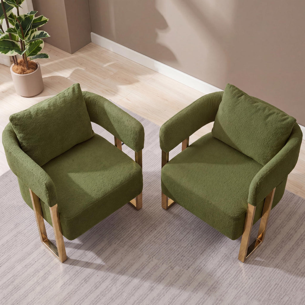 Green Teddy Upholstered Arm Chairs Set of 2 with Metal Legs N20585