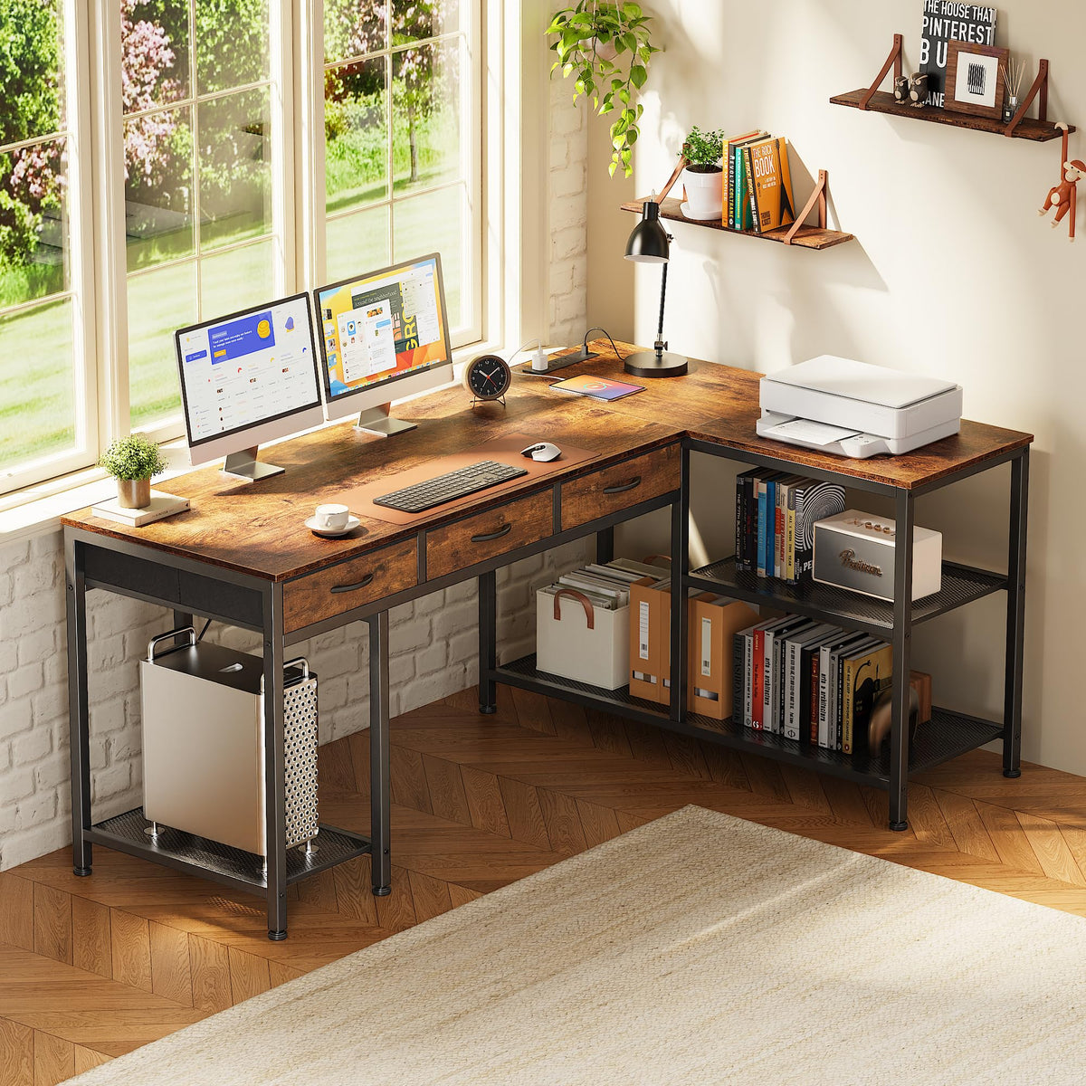 55 Inch L Shaped Office Desk with Power Outlets and Type-C Port N4010