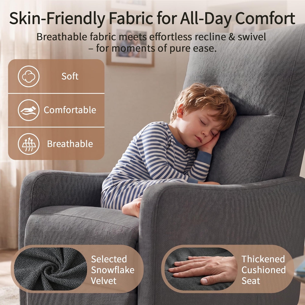 Dark Gray Velvet Swivel Recliner Chair Q788142