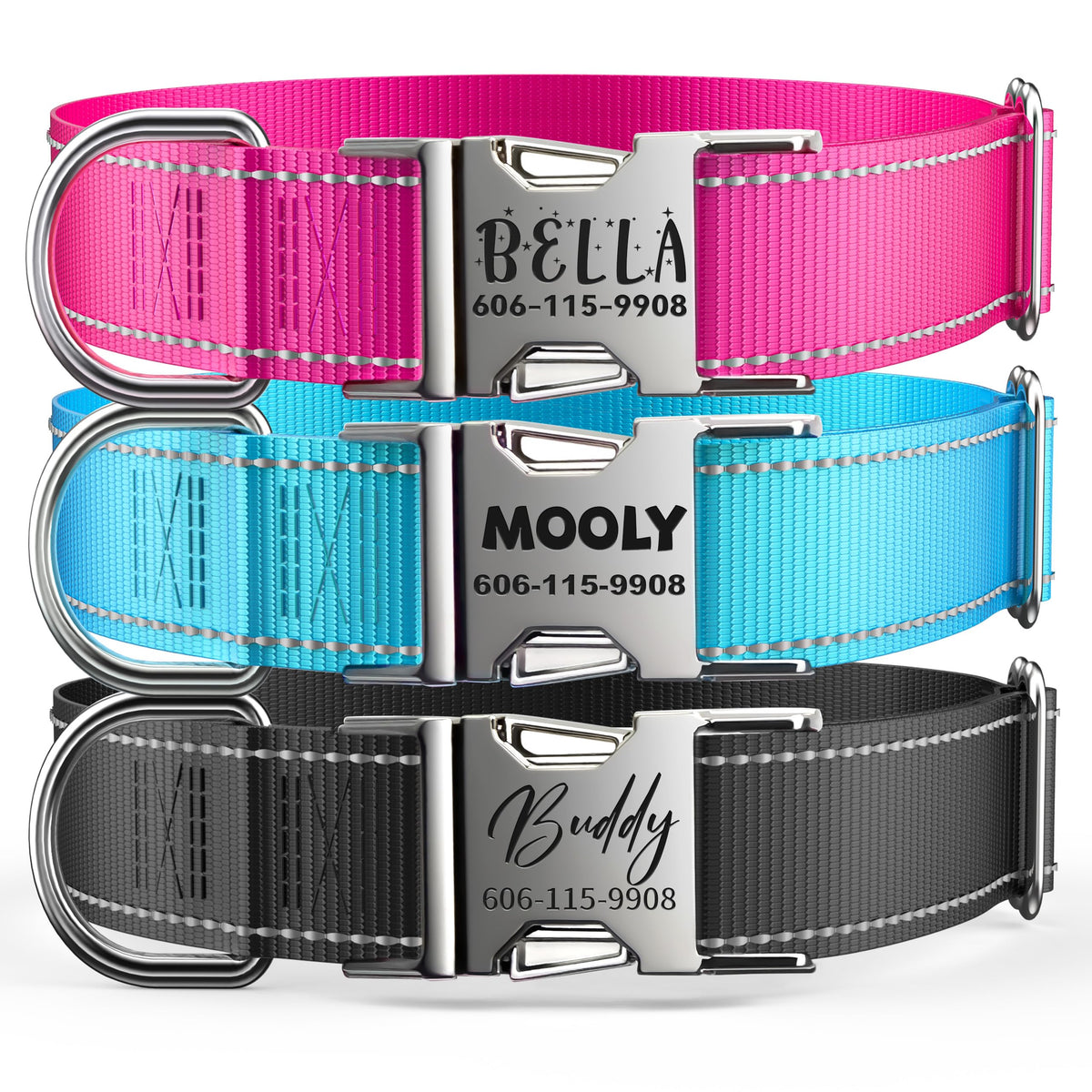 Reflective Dog Collar with Engraved ID Tag Z3094