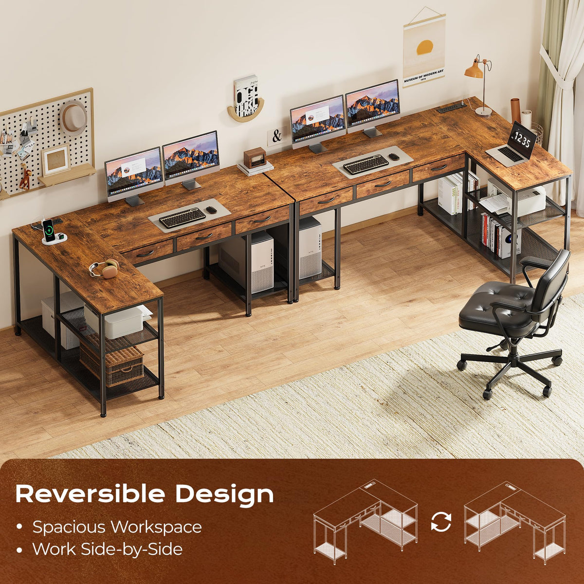55 Inch L Shaped Office Desk with Power Outlets and Type-C Port N4010