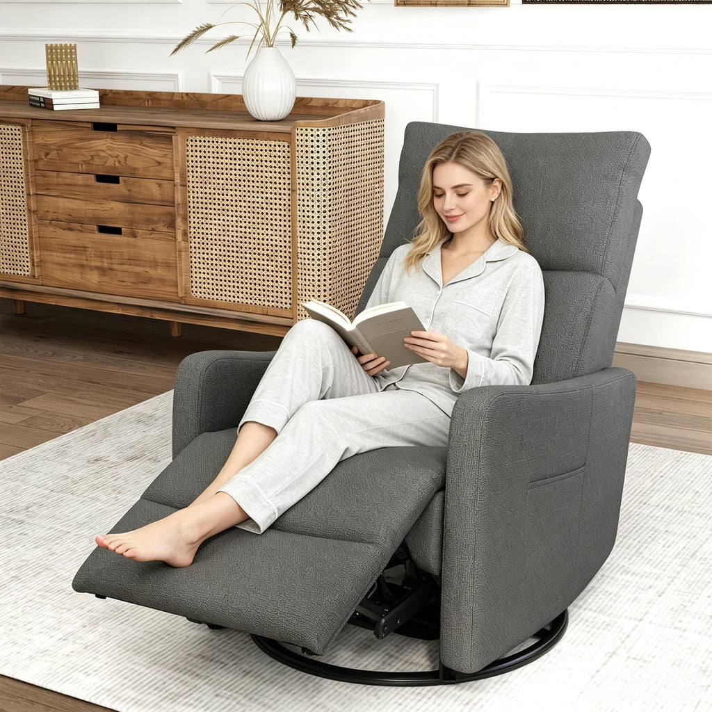 Dark Gray Velvet Swivel Recliner Chair Q788142
