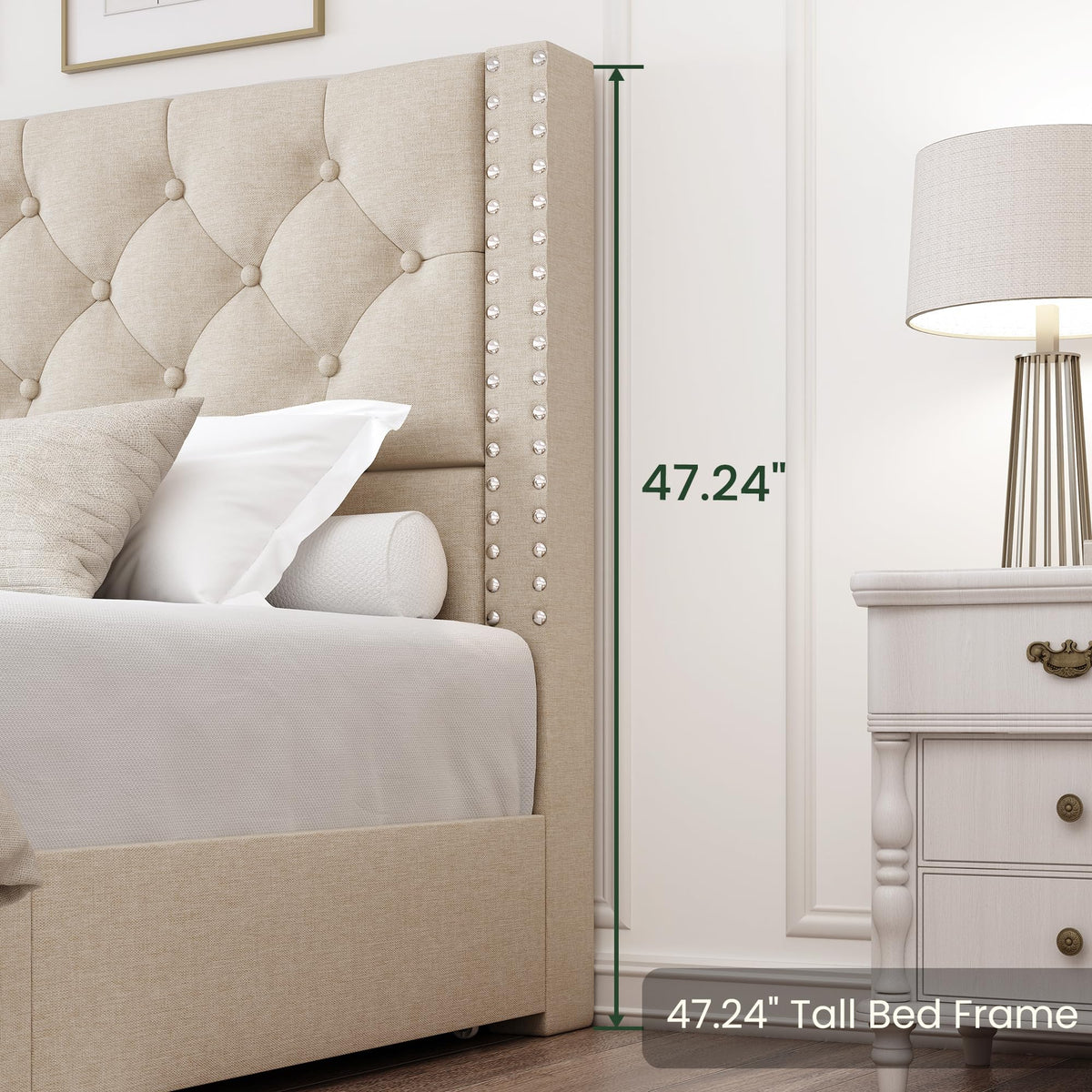 Queen Size Linen Upholstered Platform Bed Frame with 4 Storage Drawers U80731