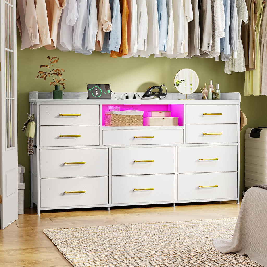LED Dresser with Charging Station, 11 Drawers & 4 Hooks I25844